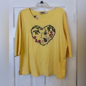 Quaker Factory Woman’s Cottagecore Casual Shirt Stretch Size 1X Yellow Honey Bee
